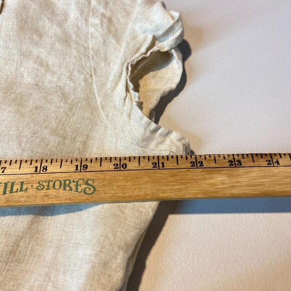 Talbots Women 16P A Line Dress Irish Linen Beige Button Front Short Cap Sleeve - Picture 6 of 7